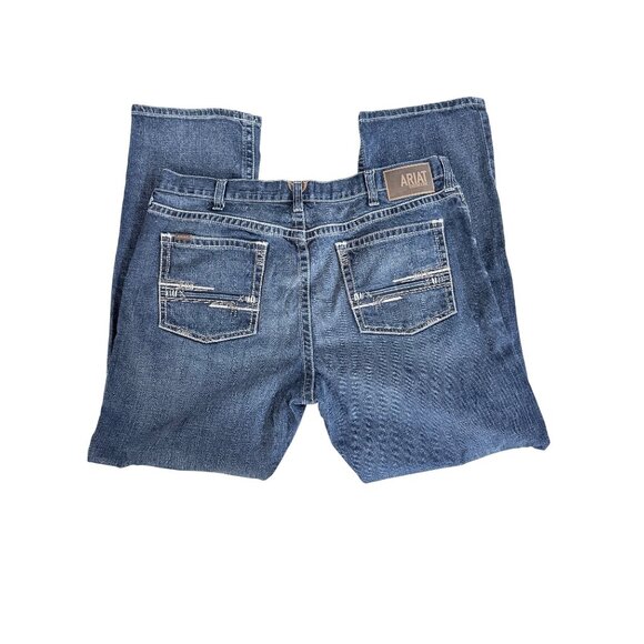 Ariat M4 Mens Relaxed Boot Cut Jeans Size 42 X 34 Blue Denim Whickered Western C - Picture 1 of 14